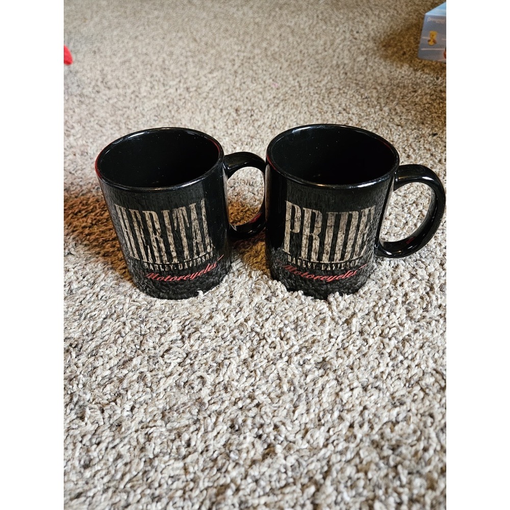 Harley-Davidson Coffee Mug Set of 2 Black "Pride" Motorcycles 2000 H-D